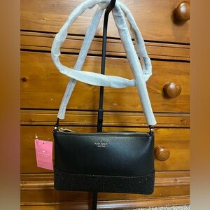 Kate Spade New York Black Saffiano Crossbody – Glitter Accent – NWT